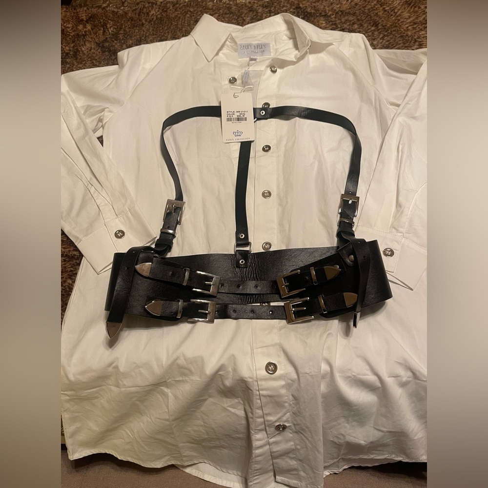 Black Leather Belt with Button Down Shirt